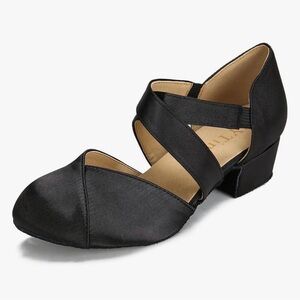 Black Women's Cross-Strap Low Heel Dance Ballroom Shoe